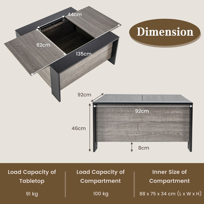 92Cm Square Coffee Table with Sliding Top and Hidden Compartment