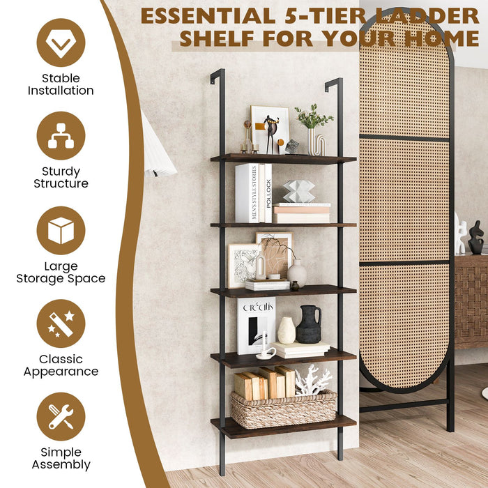 5-Tier Ladder Shelf with Steel Frame for Living Room Bedroom Office