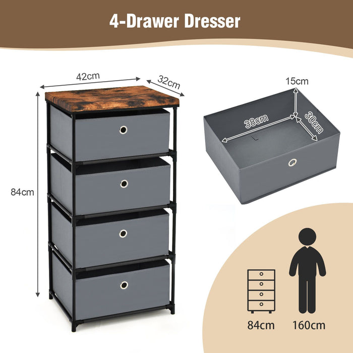 4-Tier Fabric Dresser with Drawers and Metal Frame
