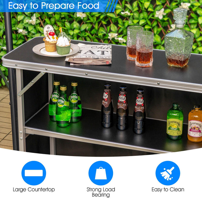 Aluminum Lightweight Folding Picnic Table with 2-Tier Shelves and Carrying Bag
