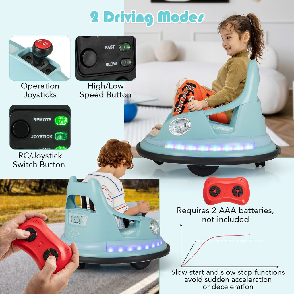 SEDOL 12V High-Performance Kids Bumper Car with 5-Point Safety Harness 360° Zero-Turn Dual Joysticks and 5-Mode LED Light Show – 12V Powered for Ages 3+