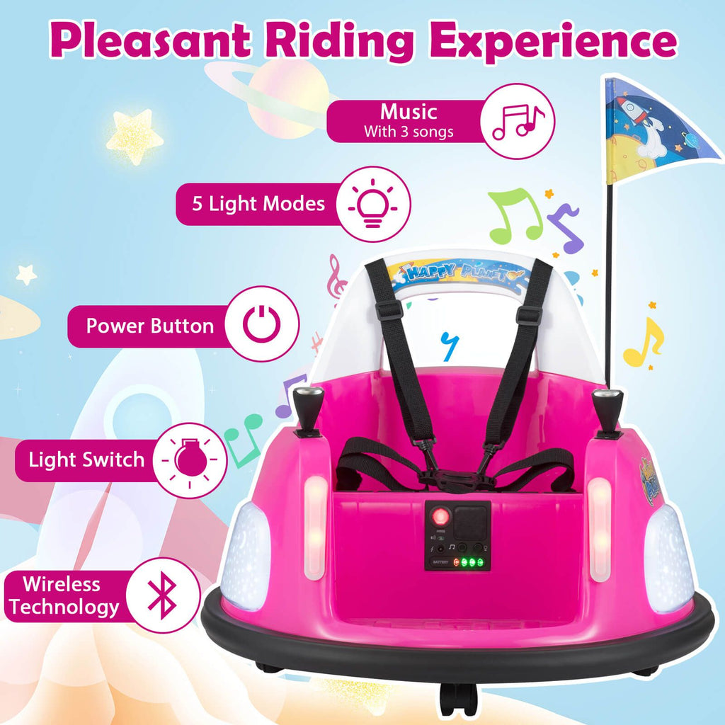 SEDOL 12V High-Performance Kids Bumper Car with 5-Point Safety Harness 360° Zero-Turn Dual Joysticks Parental Remote Control and 5-Mode LED Light Show