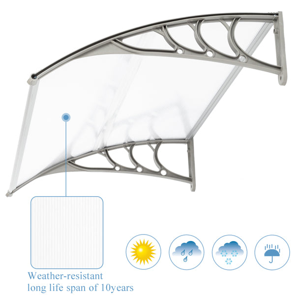 120x80cm Door Canopy – Outdoor Rain Cover Awning for Front Door, Window or Patio (White/Grey)