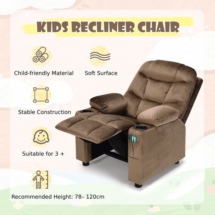 SEDOL Deluxe Larger Kids Recliner Armchair with Dual Cup Holders and Storage Pockets Premium Velvet Children’s Lounge Chair with 130° Adjustable Backrest & Pine Wood Frame