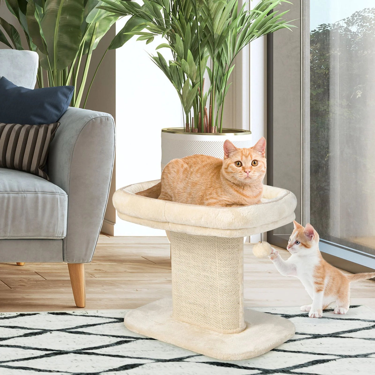 2-Tier Cat Tree with Sleeping Perch Sisal Scratching Plate and Ball