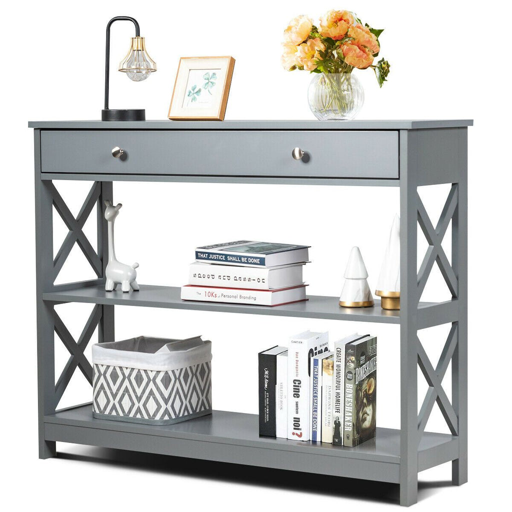 3-Tier Console Table with 1 Drawer and 2 Storage Shelves