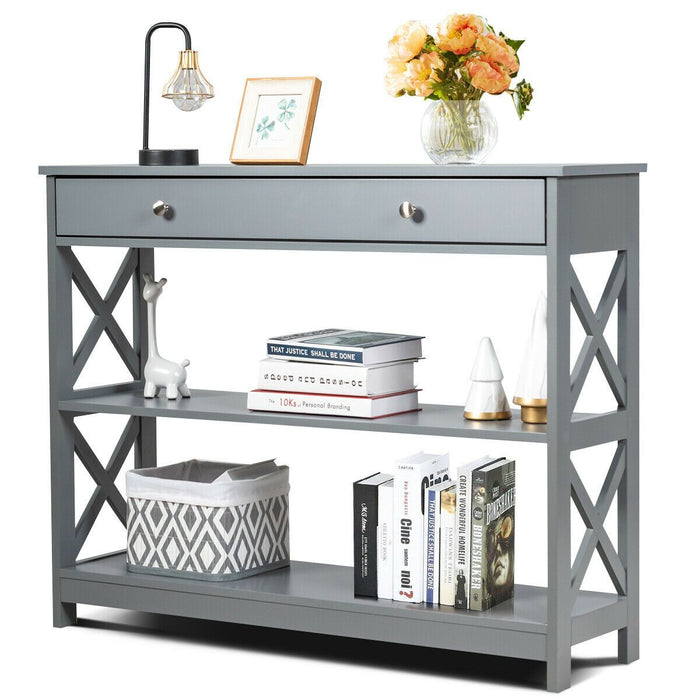 3-Tier Console Table with 1 Drawer and 2 Storage Shelves