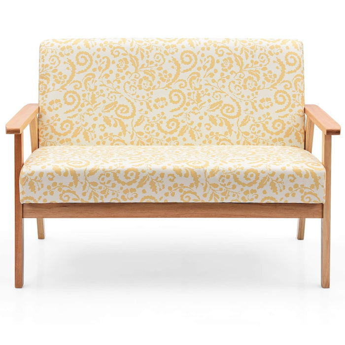 2-Seater Wooden Upholstered Loveseat with Rubber Wood Armrests
