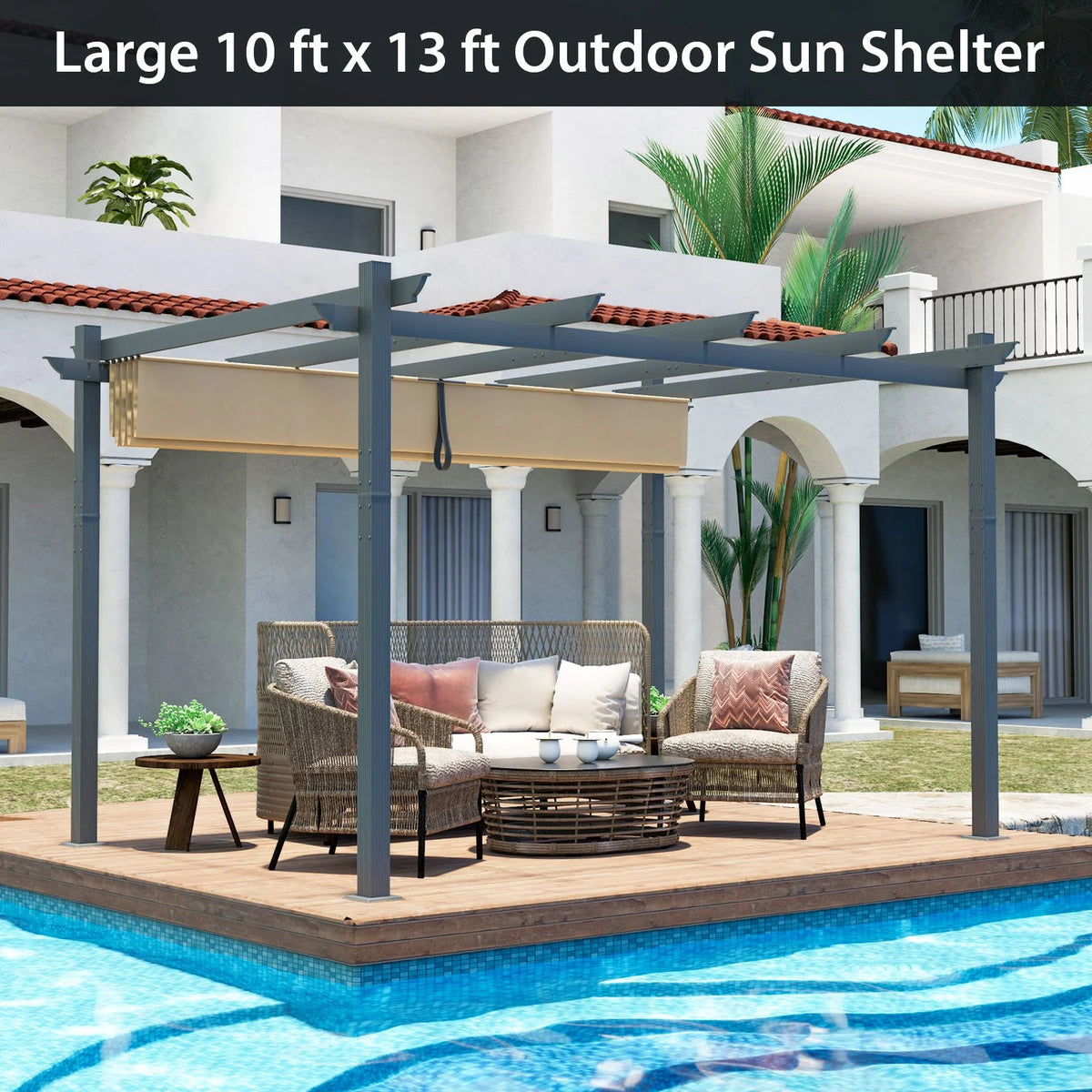 3x4m Outdoor Retractable Pergola with Adjustable Sun Shade Canopy