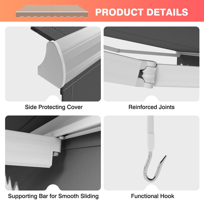 10x8ft Retractable Awning with Crank Handle
