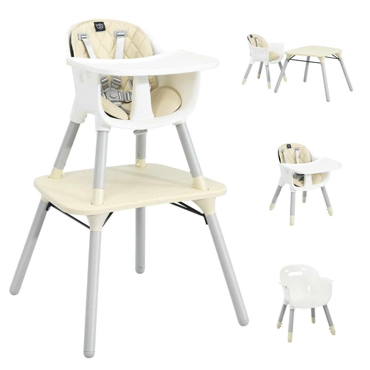 SEDOL 5-in-1 Convertible Baby High Chair & Independent Play Table Set with 5-Point Safety Harness 2-Position Removable Tray and Waterproof Easy-Clean Cushion