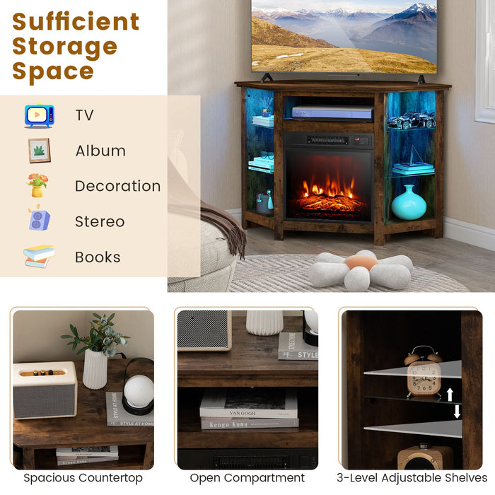 Corner TV Stand with Fireplace Insert and LED Lights