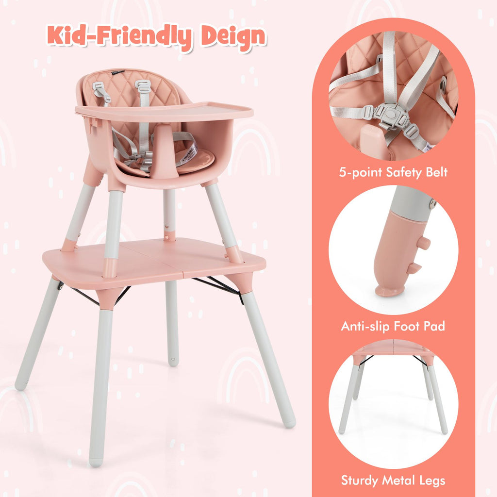 SEDOL 5-in-1 Convertible Baby High Chair & Independent Play Table Set with 5-Point Safety Harness 2-Position Removable Tray and Waterproof Easy-Clean Cushion