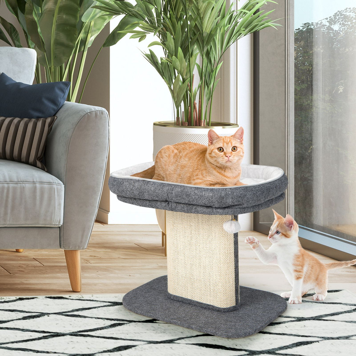 2-Tier Cat Tree with Sleeping Perch Sisal Scratching Plate and Ball