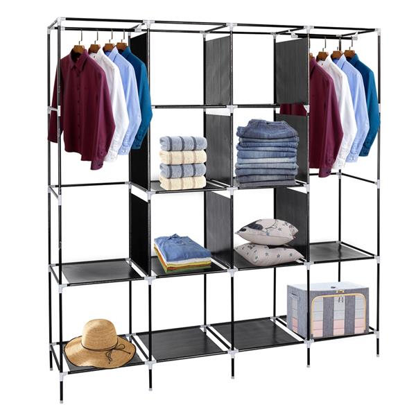 67" Portable Clothes Wardrobe – 12-Shelf Fabric Closet Organiser (Black)