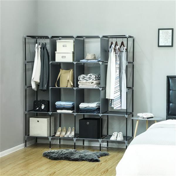 67" Portable Clothes Wardrobe – 12-Shelf Fabric Closet Organiser (Grey)