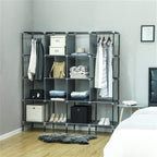 67" Portable Clothes Wardrobe – 12-Shelf Fabric Closet Organiser (Grey)