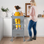 SEDOL Folding Montessori Learning Tower for Toddlers Space-Saving Height Adjustable Kitchen Helper Stool with Safety Latches and Full-Surround Guardrails