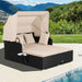Rattan Daybed with Retractable Canopy, Cushions & Side Trays