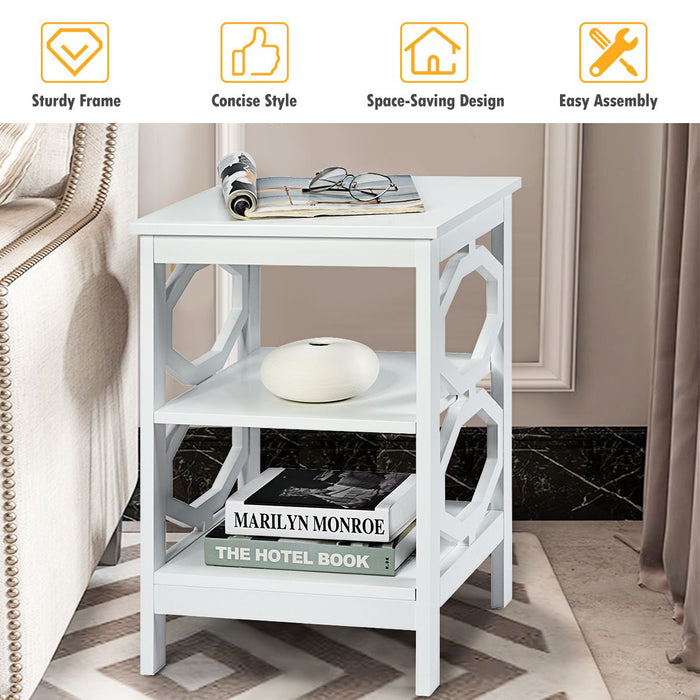 3-Tier Bedside Table with Storage Shelves for Living Room Bedroom
