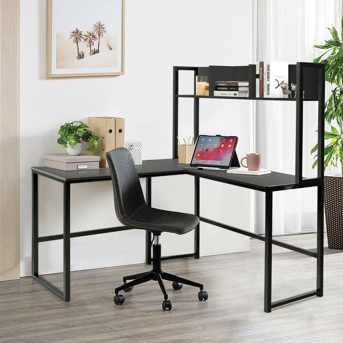 L-Shaped Corner Computer Desk with Storage Bookshelf