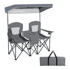 Double Folding Camping Chair with Canopy and Armrests