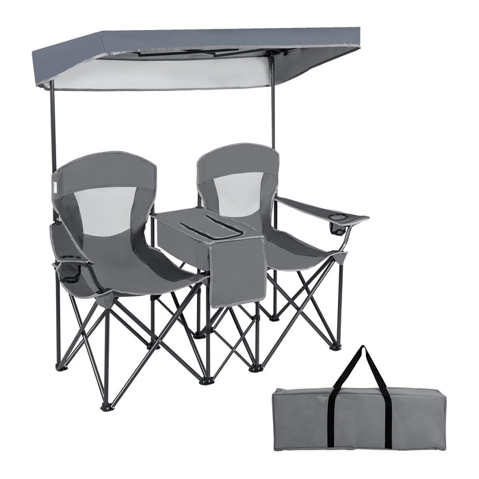 Double Folding Camping Chair with Canopy and Armrests
