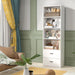 6-Tier Modern Wooden Bookshelf with 4 Open Shelves and 2 Drawers