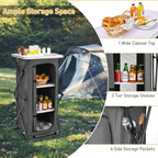 3-Tier Folding Camping Storage Cabinet with Side Pockets and Carry Bag