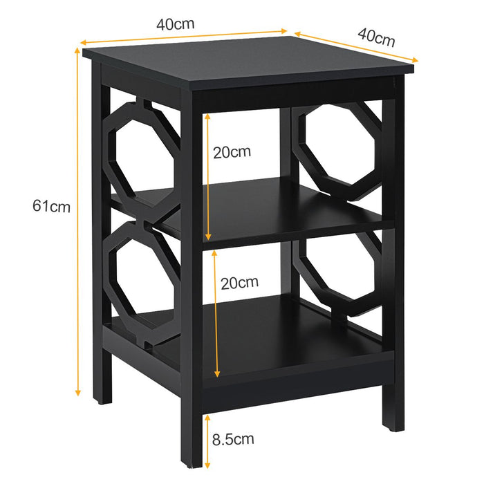 3-Tier Bedside Table with Storage Shelves for Living Room Bedroom