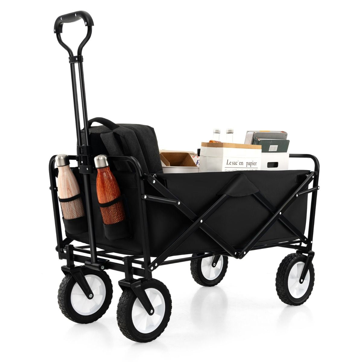 Heavy Duty Camping Garden Cart with Adjustable Handle and Drink Holders
