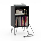 3-Tier Record Player Stand with Charging Station Shelf and 4 Dividers