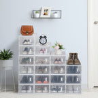 18-Pack Clear Shoe Storage Boxes – Stackable Plastic Organiser with Front Drop-Down Doors