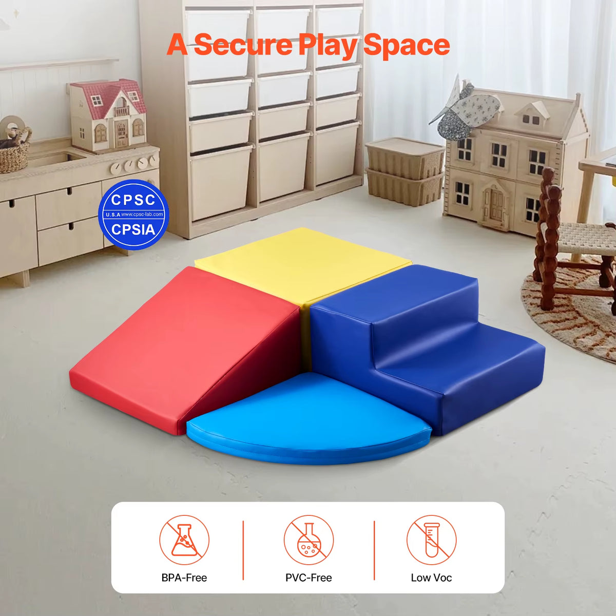 SEDOL 4-Piece Foam Climbing Blocks Soft Play Activity Set Indoor Montessori Toddler Crawl and Slide Playset Waterproof PU Leather with Anti-Slip Velcro for Babies