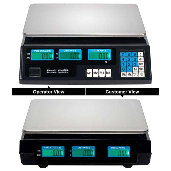 30–40kg  Digital Price Computing Scale – Vegetable & Retail Weighing Scale with Backlit LCD Display, 5g Precision & UK Plug – Silver & Black