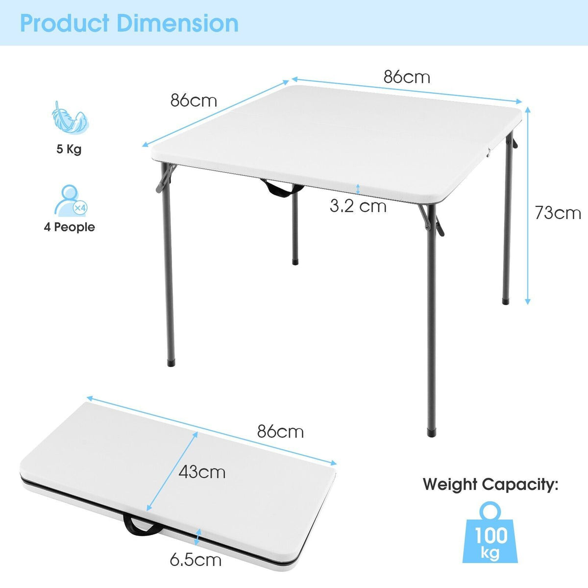 Folding Camping Table with Handle for Indoor Outdoor Use