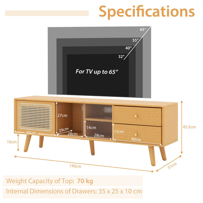 Bamboo TV Stand Modern Console Table for TV up to 65 Inch