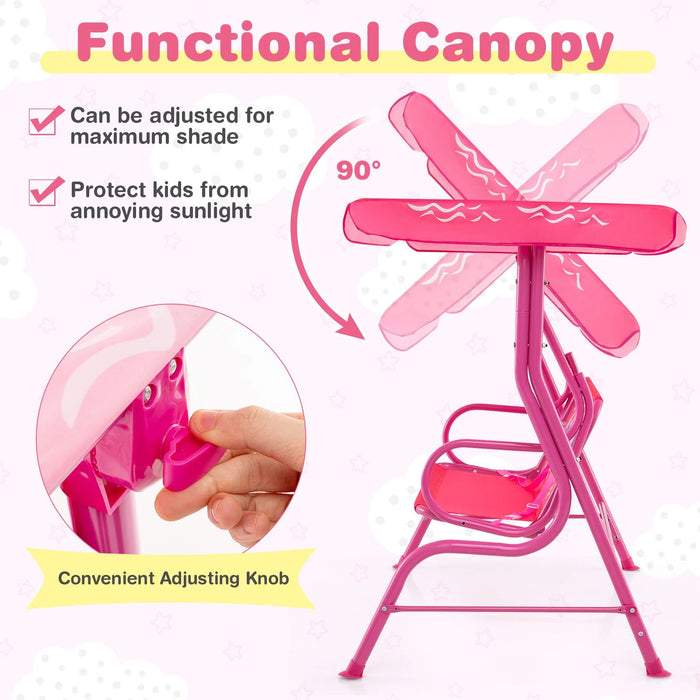 2-Seater Kids Swing Chair with Adjustable Canopy & Safety Belts