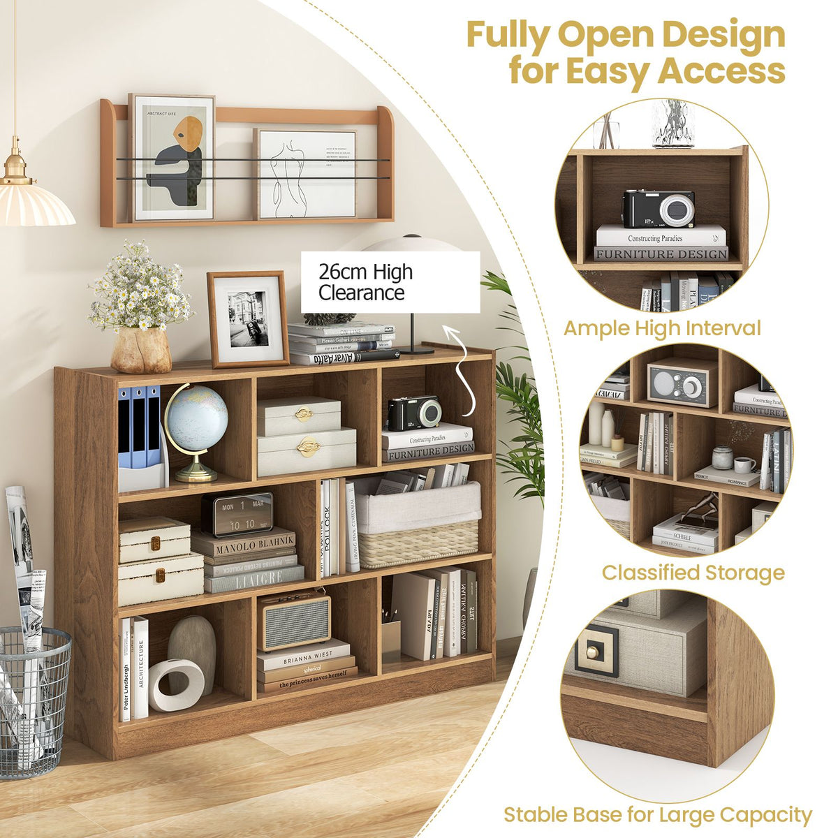 3-Tier Wooden Cube Bookcase with 8 Compartments
