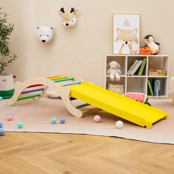 3-in-1 Wooden Climber Arch with Ramp & Rocker – Indoor Toddler Playset