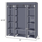 69" Portable Clothes Wardrobe – Non-Woven Fabric Closet Organiser (Grey)