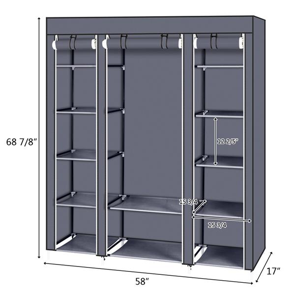 69" Portable Clothes Wardrobe – Non-Woven Fabric Closet Organiser (Grey)