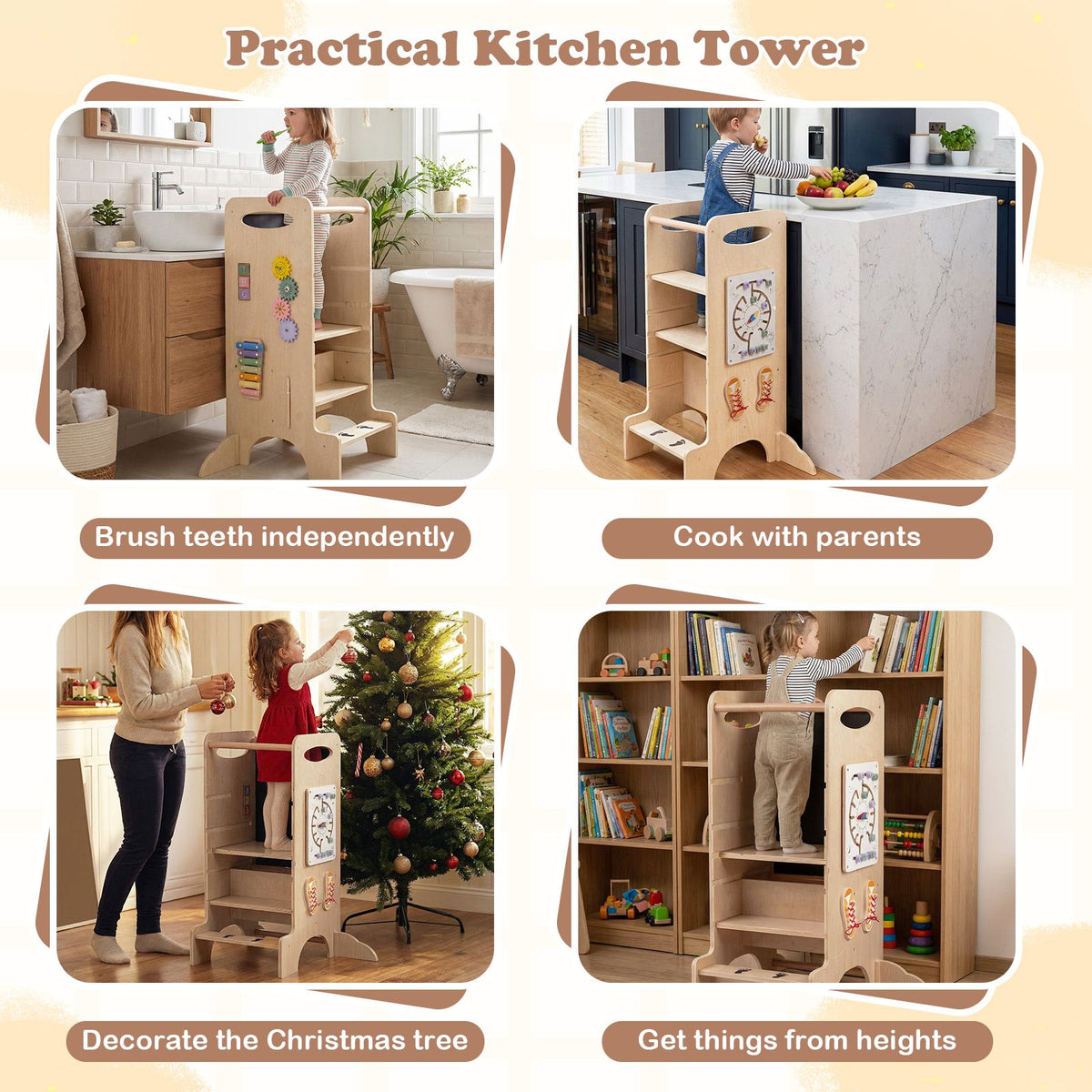 SEDOL 4-in-1 Montessori "Discovery Center" Learning Tower — Convertible Kitchen Helper Stool with Integrated Slide, High Chair, and 6-Feature Sensory Activity Station