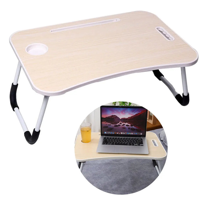 Folding Laptop Desk – Portable Bed & Sofa Lap Table with Tablet Slot, Cup Holder & Foldable Legs