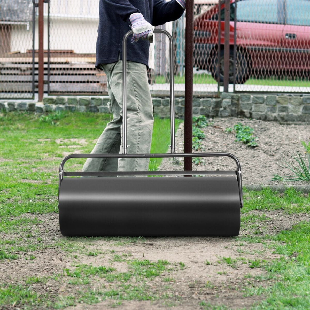 63 L Heavy-Duty Lawn Roller – Steel Garden Grass Roller with U‑Handle & Drain Plug