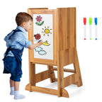 SEDOL 3-in-1 Montessori Learning Tower with Double-Sided Chalkboard & Whiteboard – Height-Adjustable Kitchen Helper Stool with Safety Rails and Anti-Tip Base