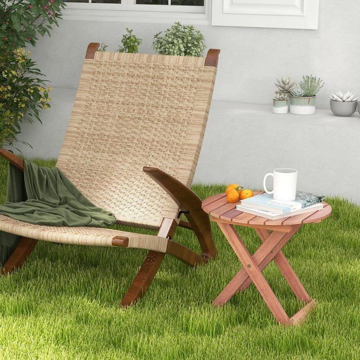 Wooden Side Table with Slatted Tabletop and Sturdy X-Shaped Frame