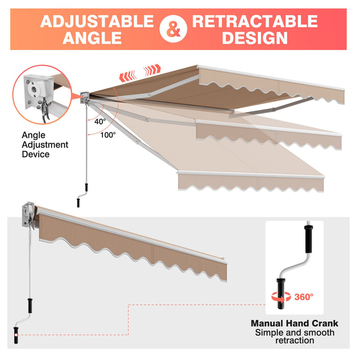10x8ft Retractable Awning with Crank Handle