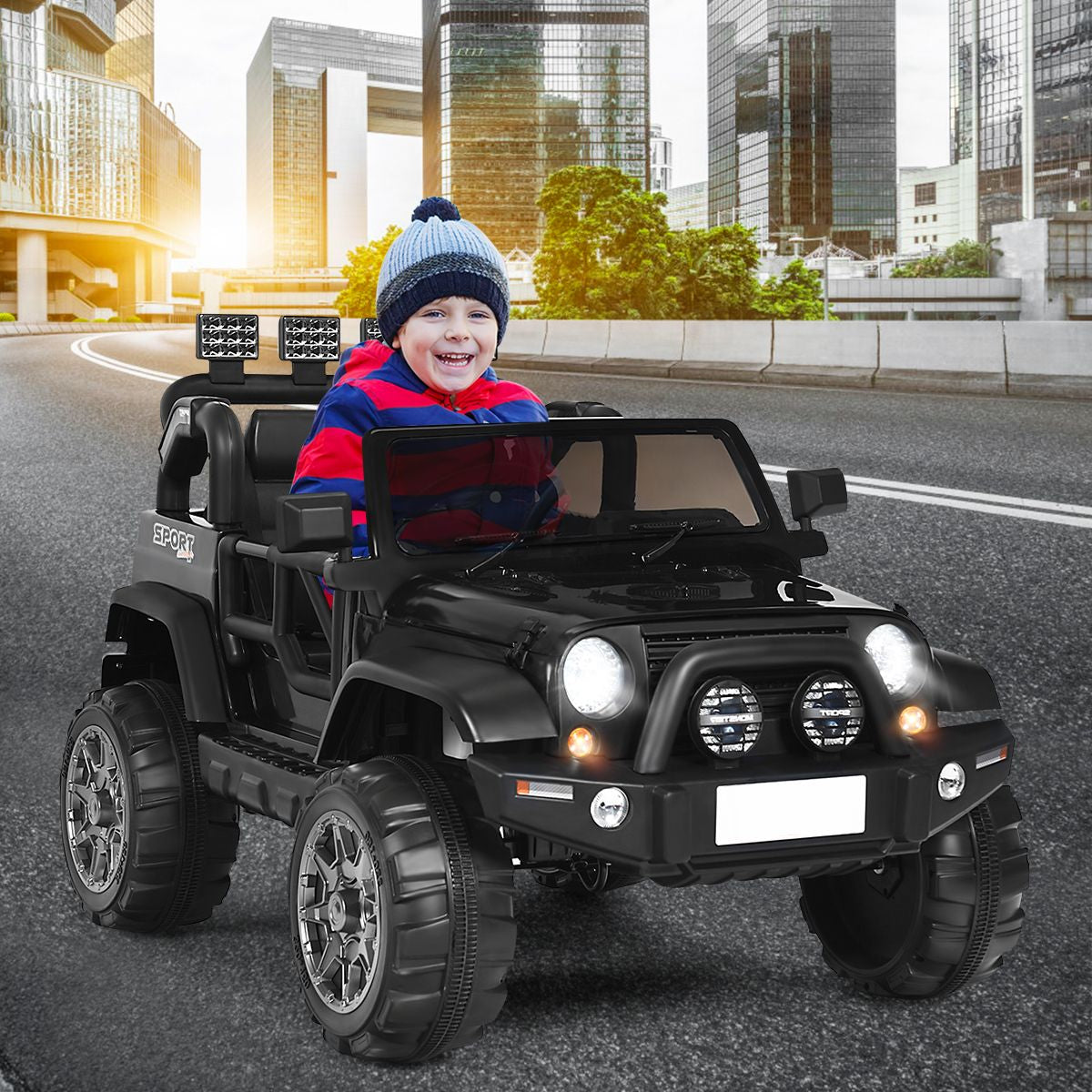 SEDOL 2-Seater 12V Electric Kids Ride-On Truck with Dual Storage Compartments Parental Remote Control High-Capacity 7Ah Battery and All-Terrain Spring Suspension – 50kg Limit