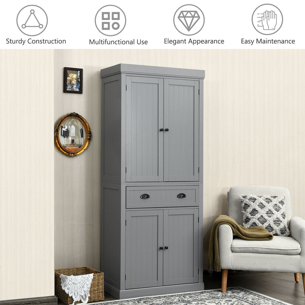 4-Door Tall Kitchen Cupboard Adjustable Shelves and Drawer